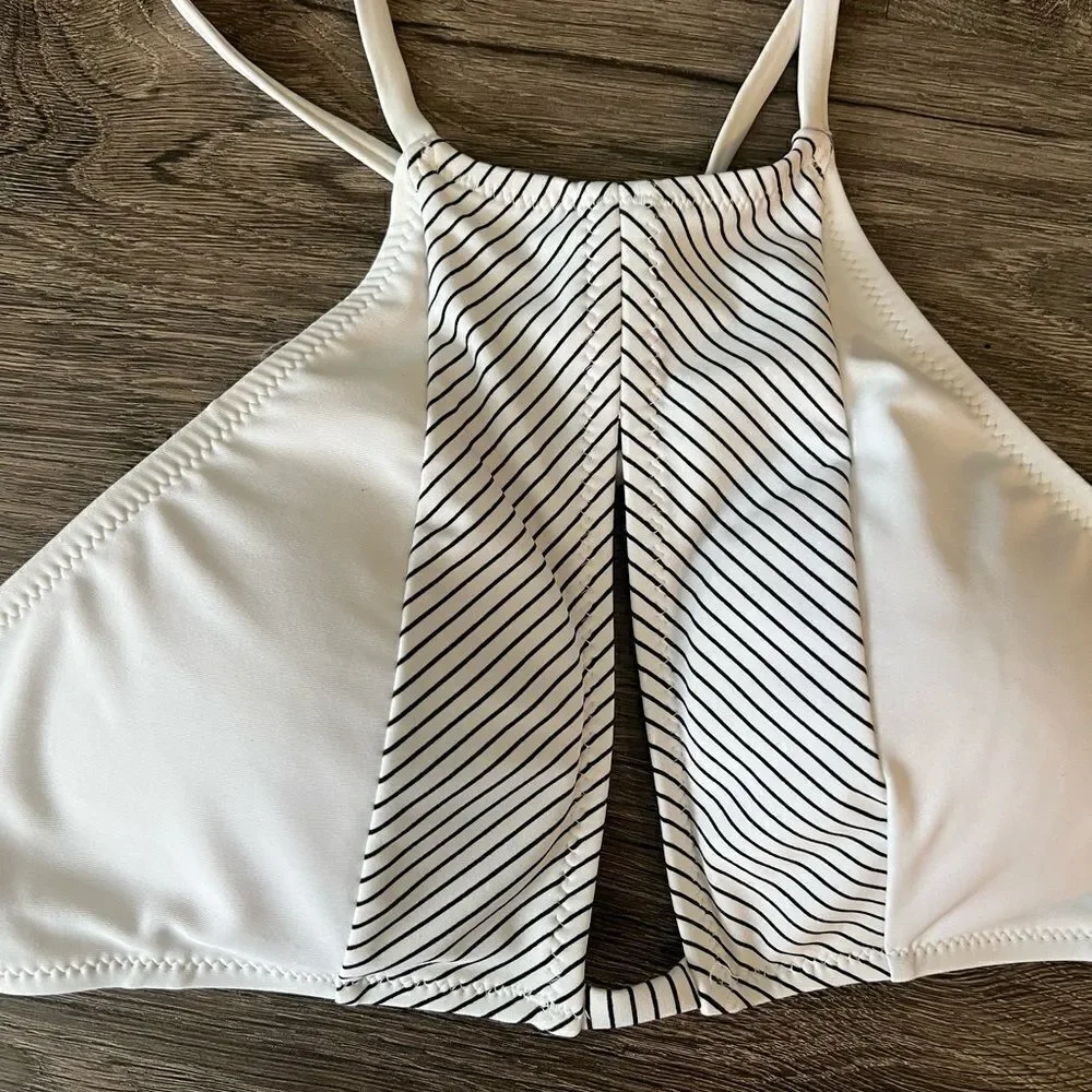 White black stripe Swimming bikini top sz S